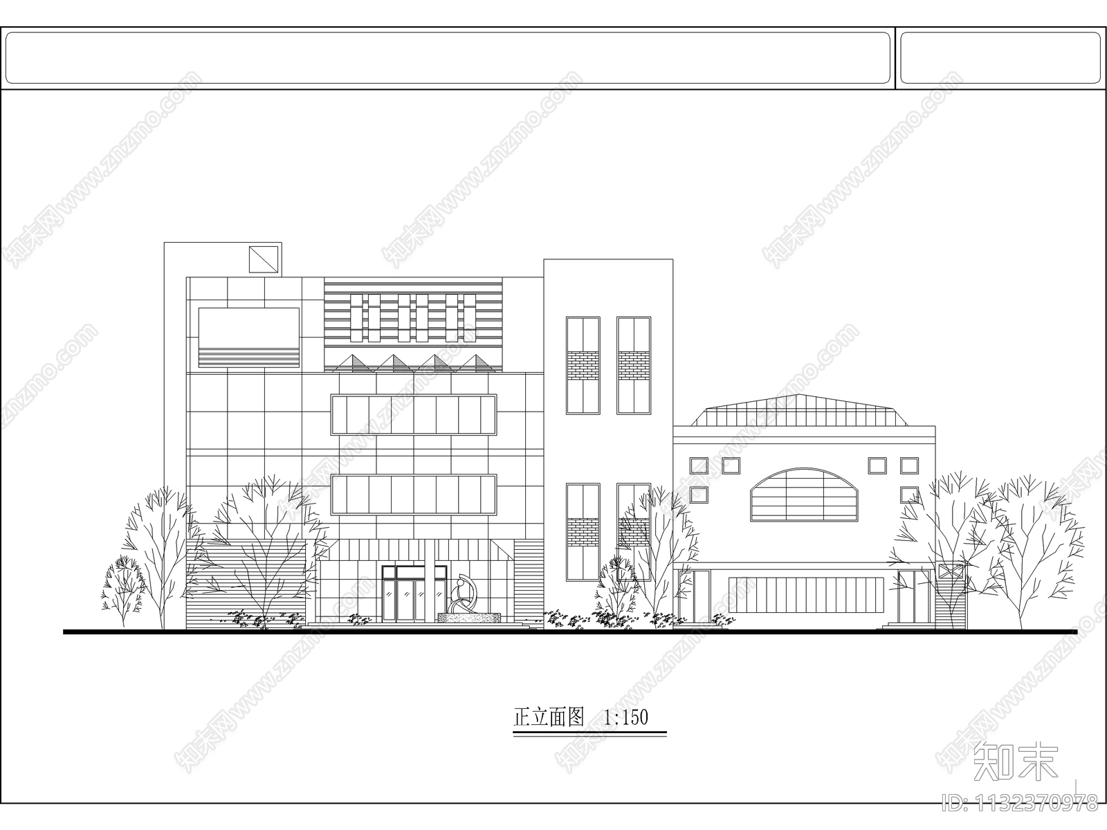 中学图书馆科技楼建筑cad施工图下载【ID:1132370978】