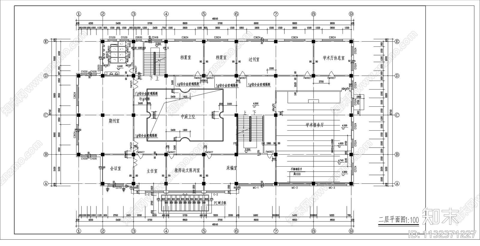 图书馆建筑cad施工图下载【ID:1132371227】