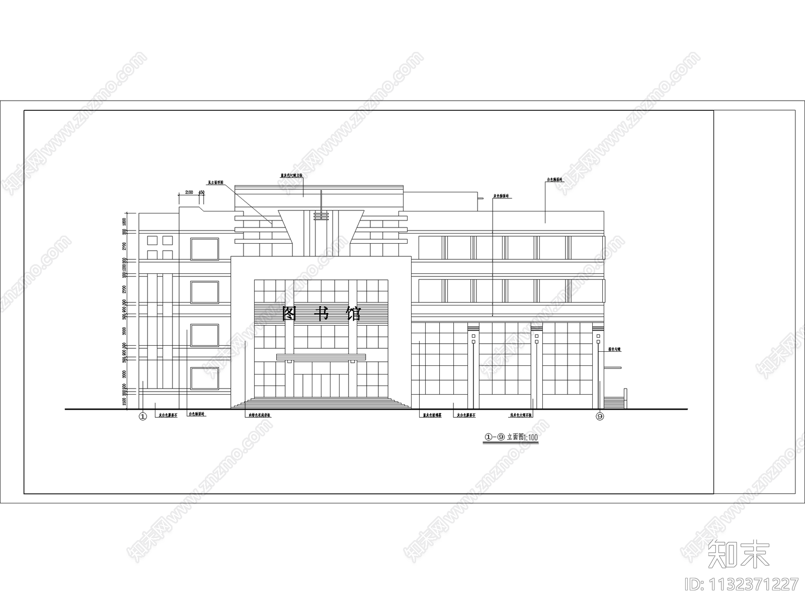 图书馆建筑cad施工图下载【ID:1132371227】