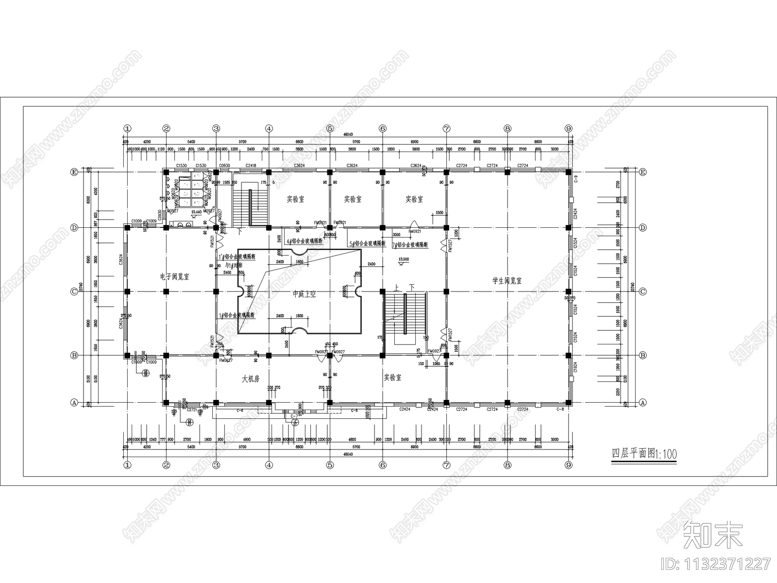 图书馆建筑cad施工图下载【ID:1132371227】