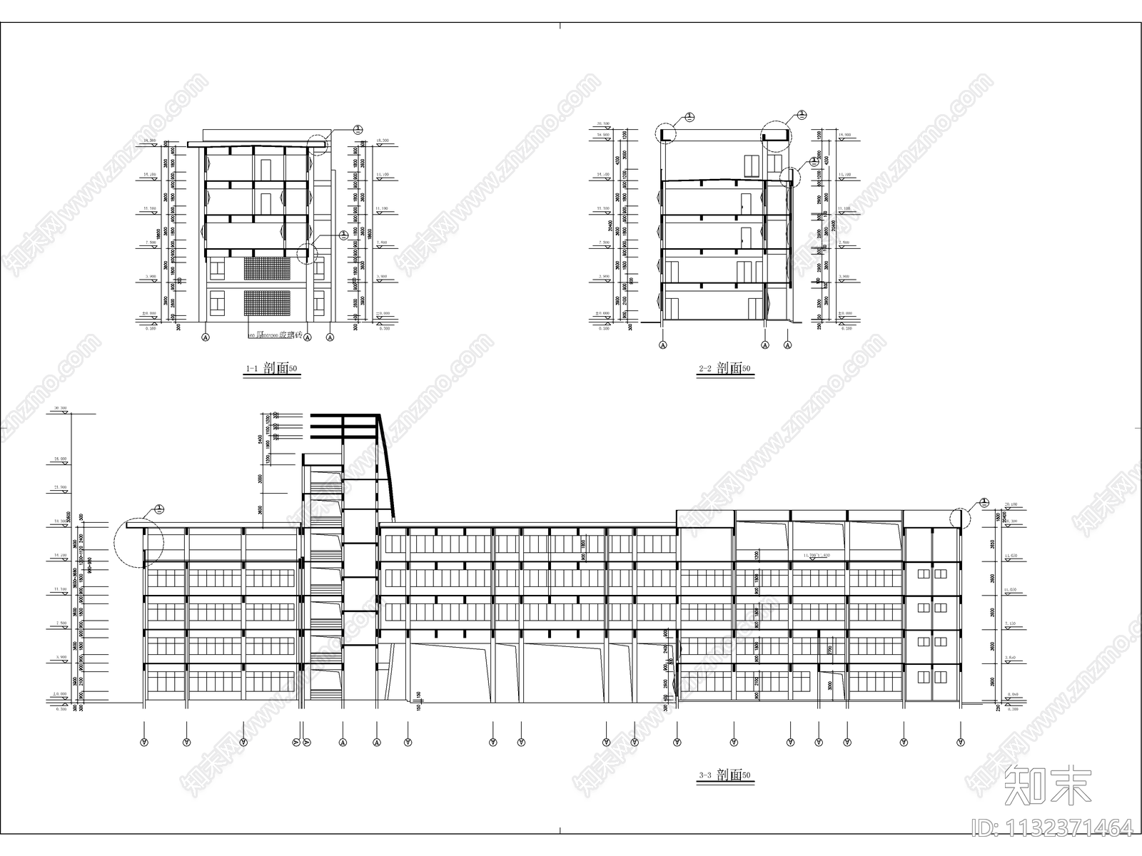 五层图书馆建筑cad施工图下载【ID:1132371464】