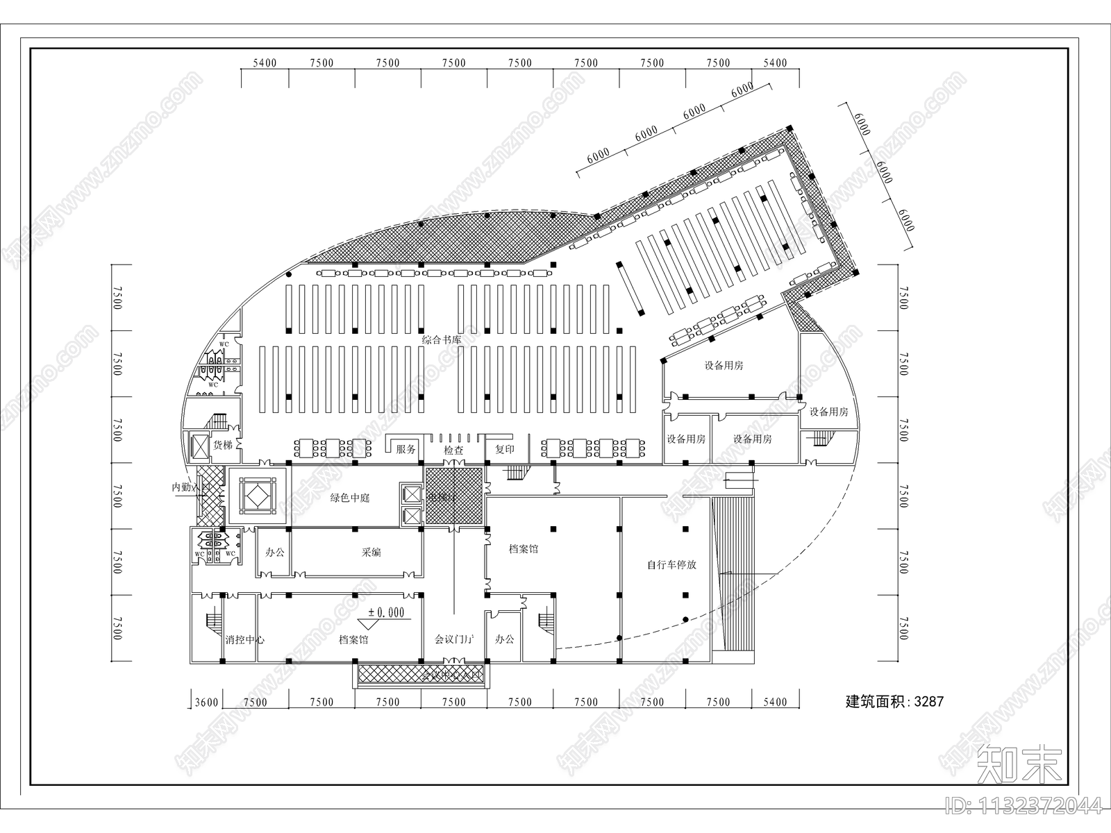 图书馆建筑cad施工图下载【ID:1132372044】