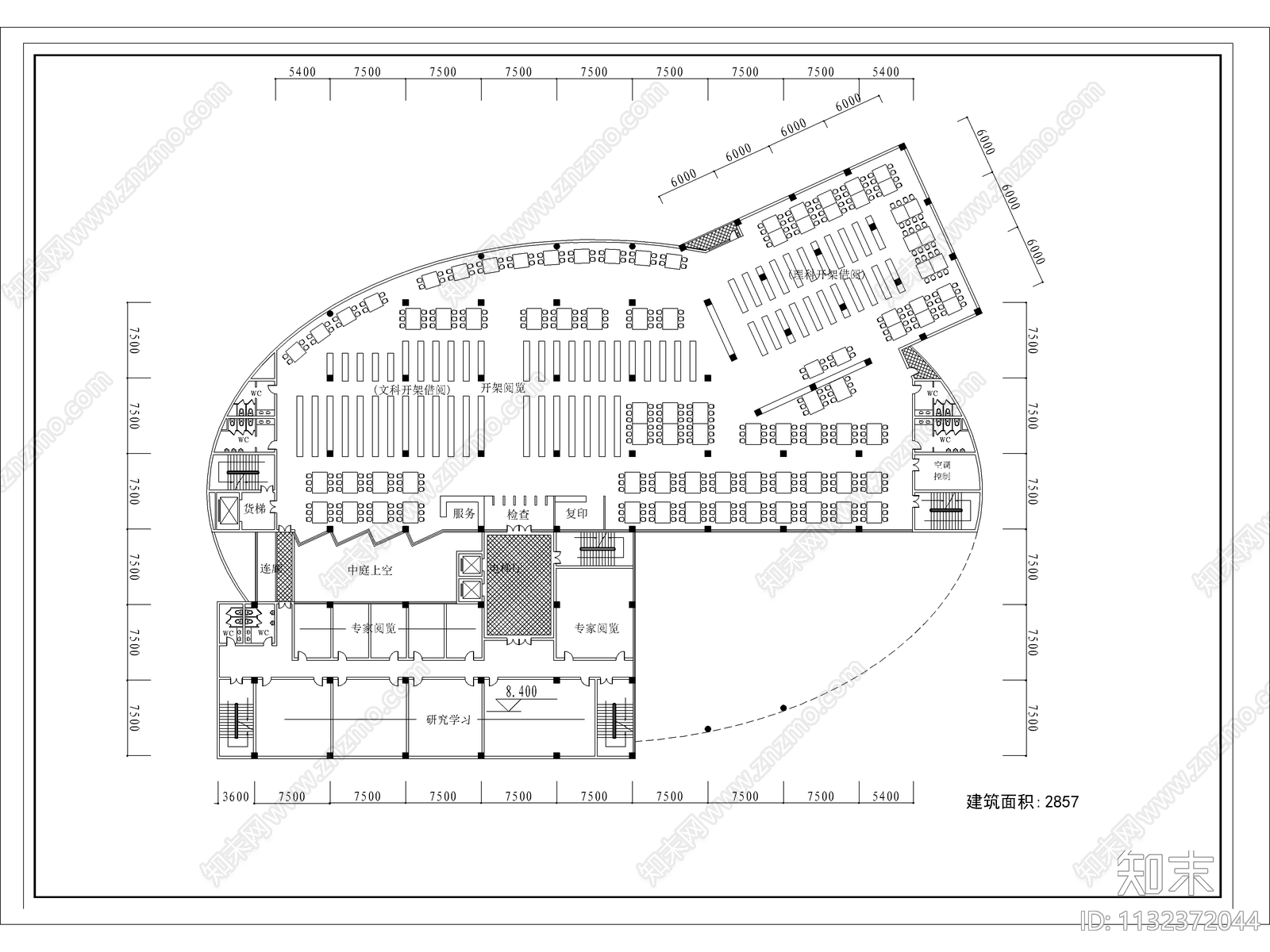 图书馆建筑cad施工图下载【ID:1132372044】
