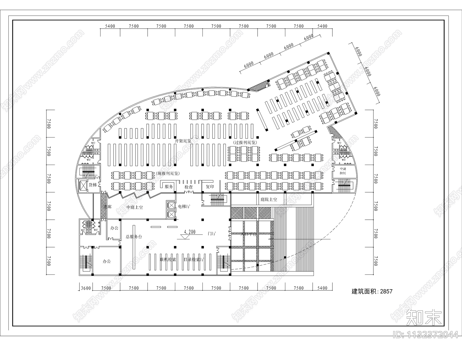 图书馆建筑cad施工图下载【ID:1132372044】