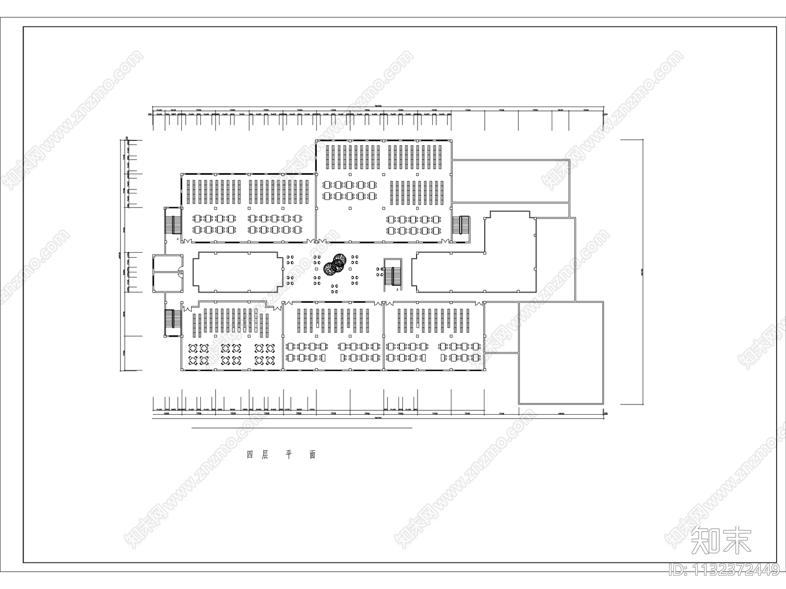 四层图书馆建筑cad施工图下载【ID:1132372449】