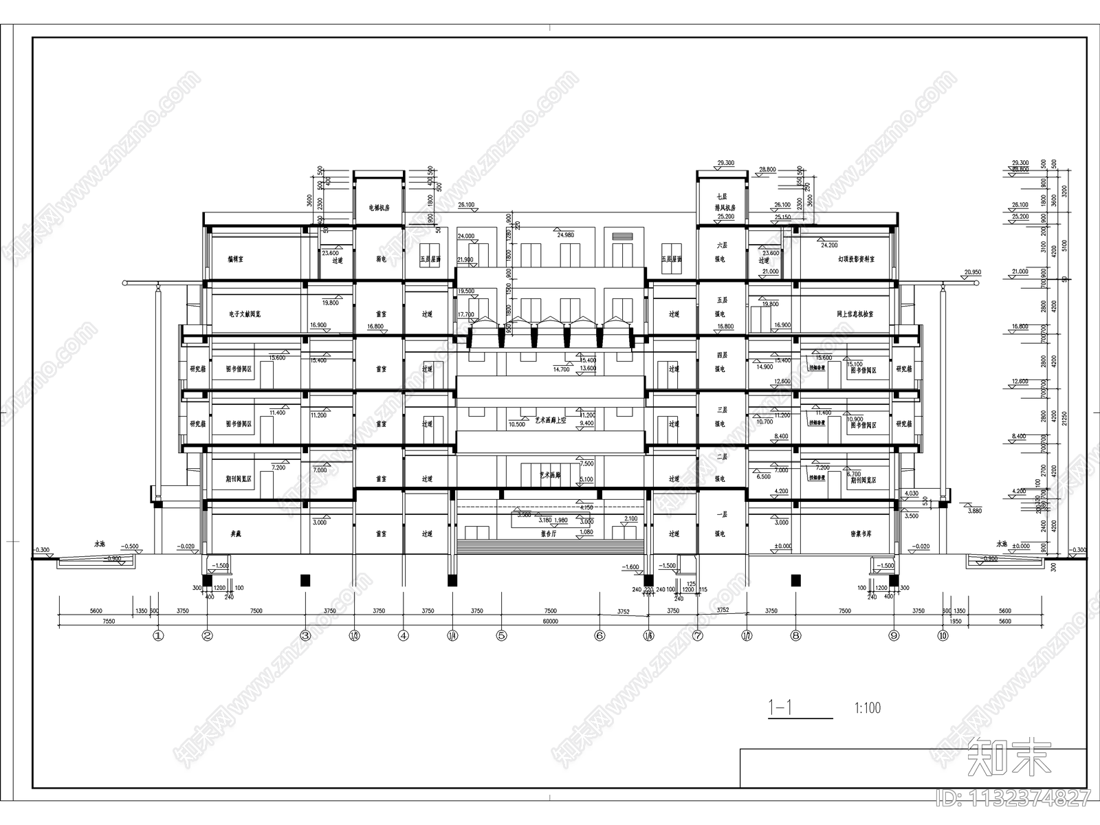 师范学院图书馆建筑cad施工图下载【ID:1132374827】