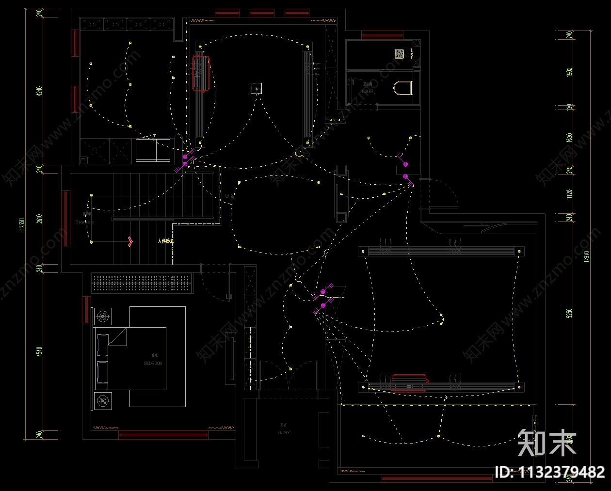 现代大平层效果图cad施工图下载【ID:1132379482】