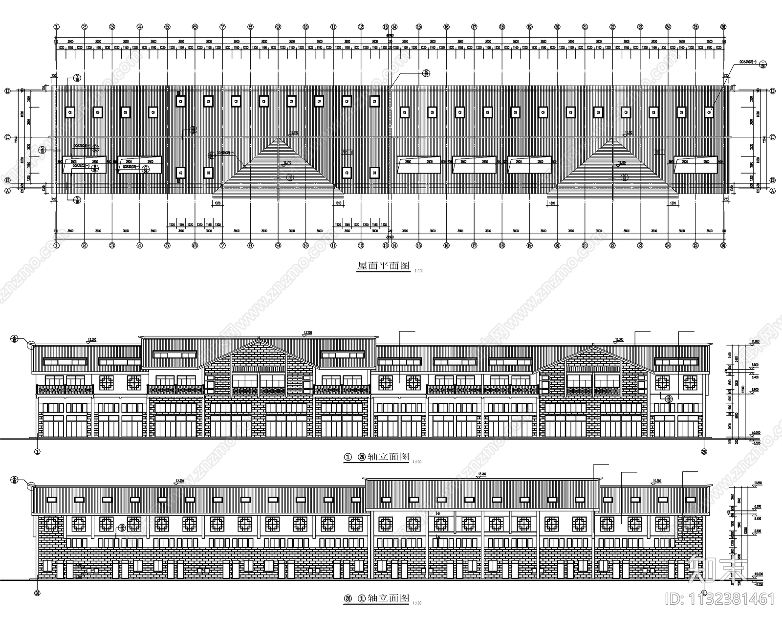 二层仿古商业街建筑cad施工图下载【ID:1132381461】