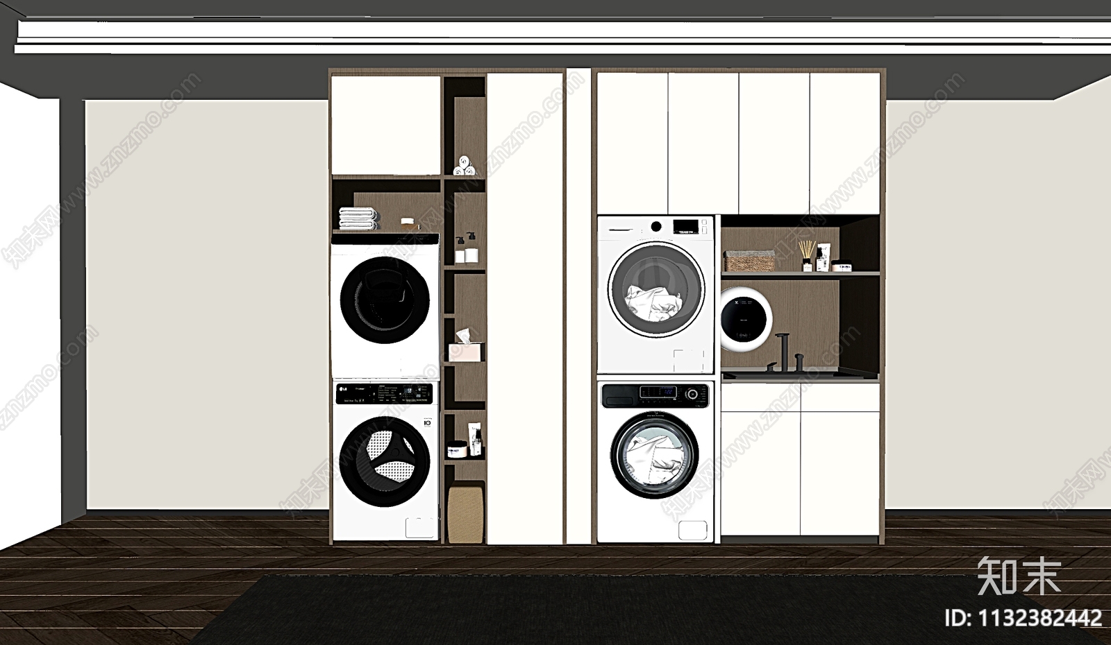 现代洗衣机柜SU模型下载【ID:1132382442】