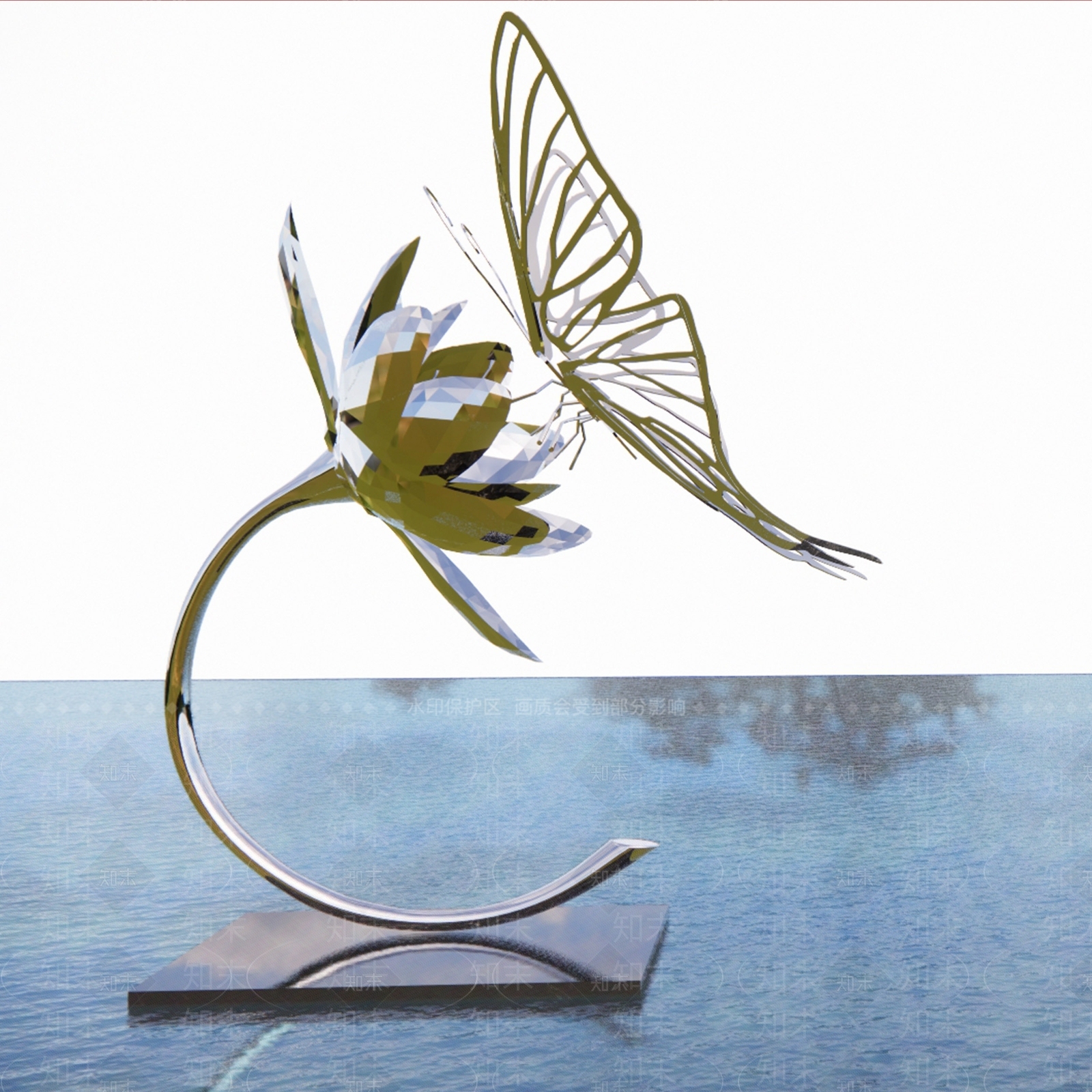 现代抽象蝴蝶花雕塑小品SU模型下载【ID:1132382882】