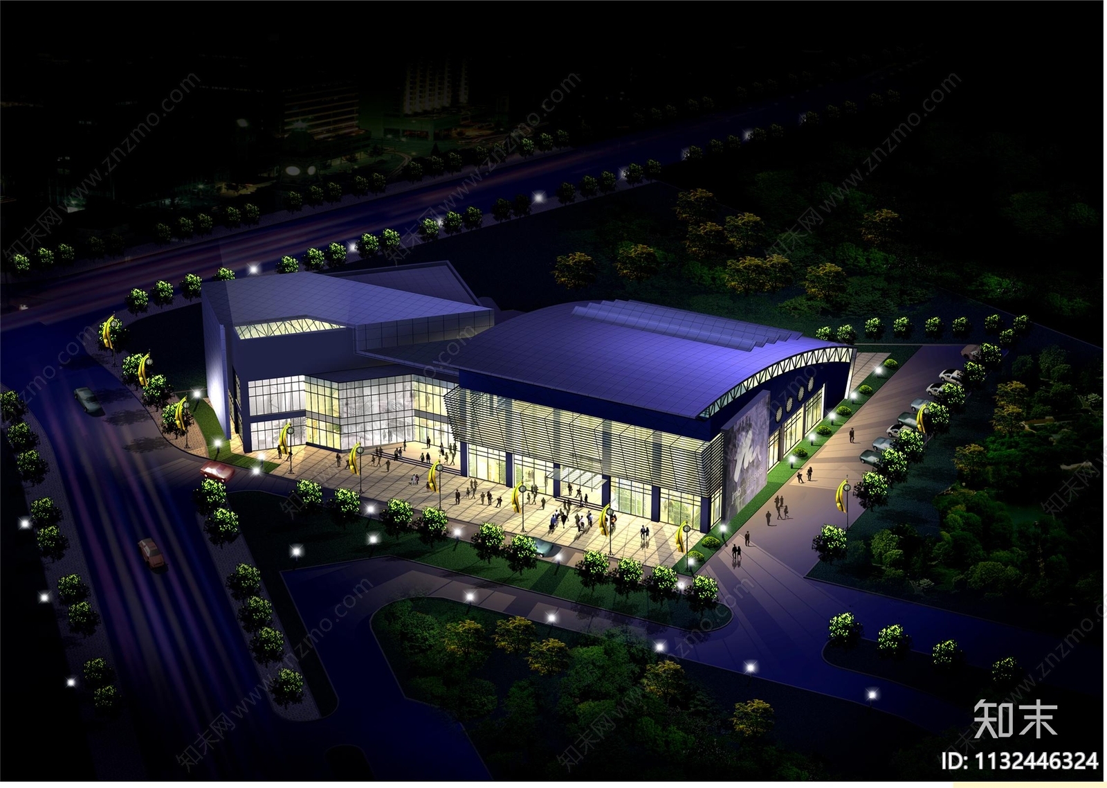财大体育馆建筑效果图cad施工图下载【ID:1132446324】