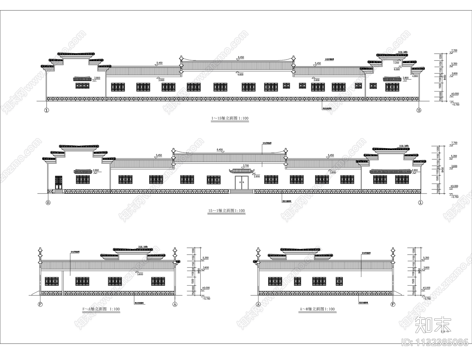 3套中式仿古建筑设计cad施工图下载【ID:1132385086】