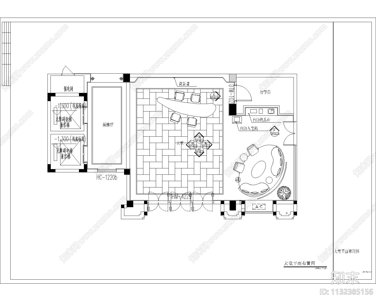 新中式酒店大堂cad施工图下载【ID:1132385156】