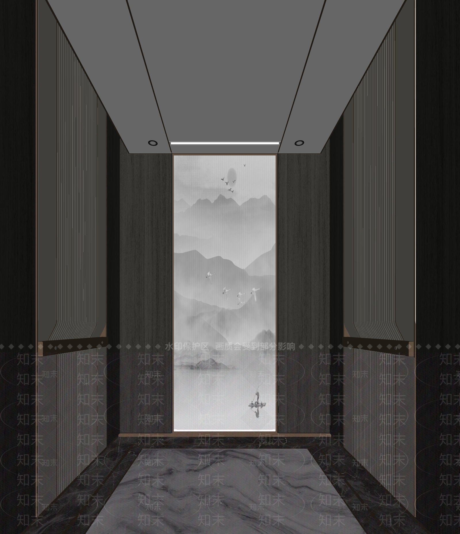 新中式电梯轿厢SU模型下载【ID:1132385210】