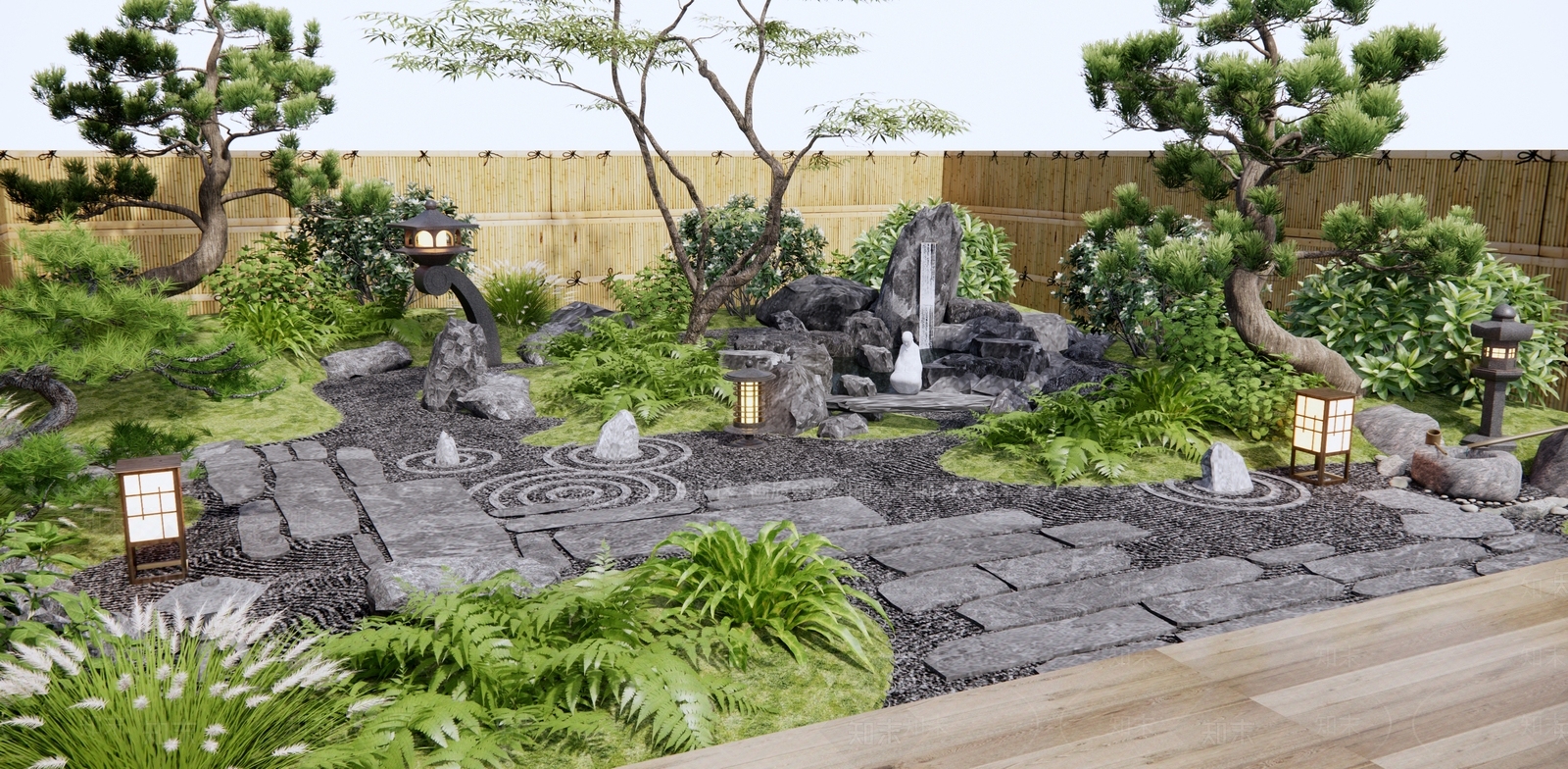 日式禅意庭院景观3D模型下载【ID:1132392815】_知末3d模型网