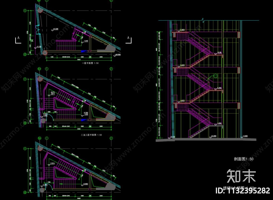 CAD楼梯节点大样施工图下载【ID:1132395282】