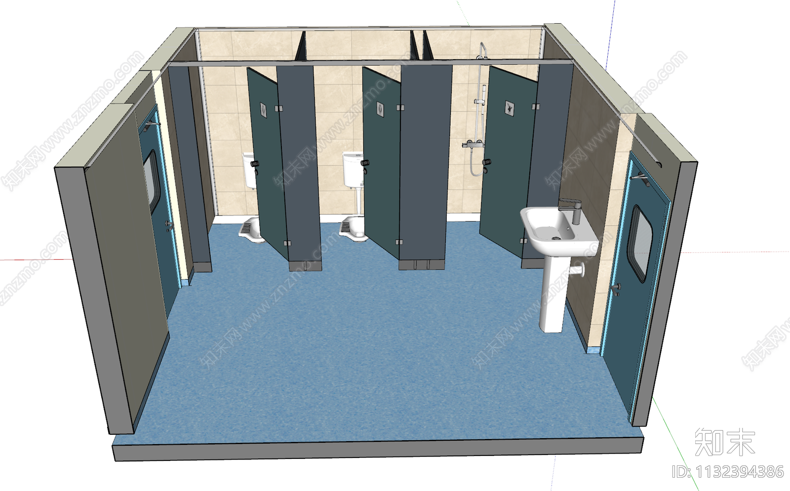 现代公共淋浴卫生间SU模型下载【ID:1132394386】