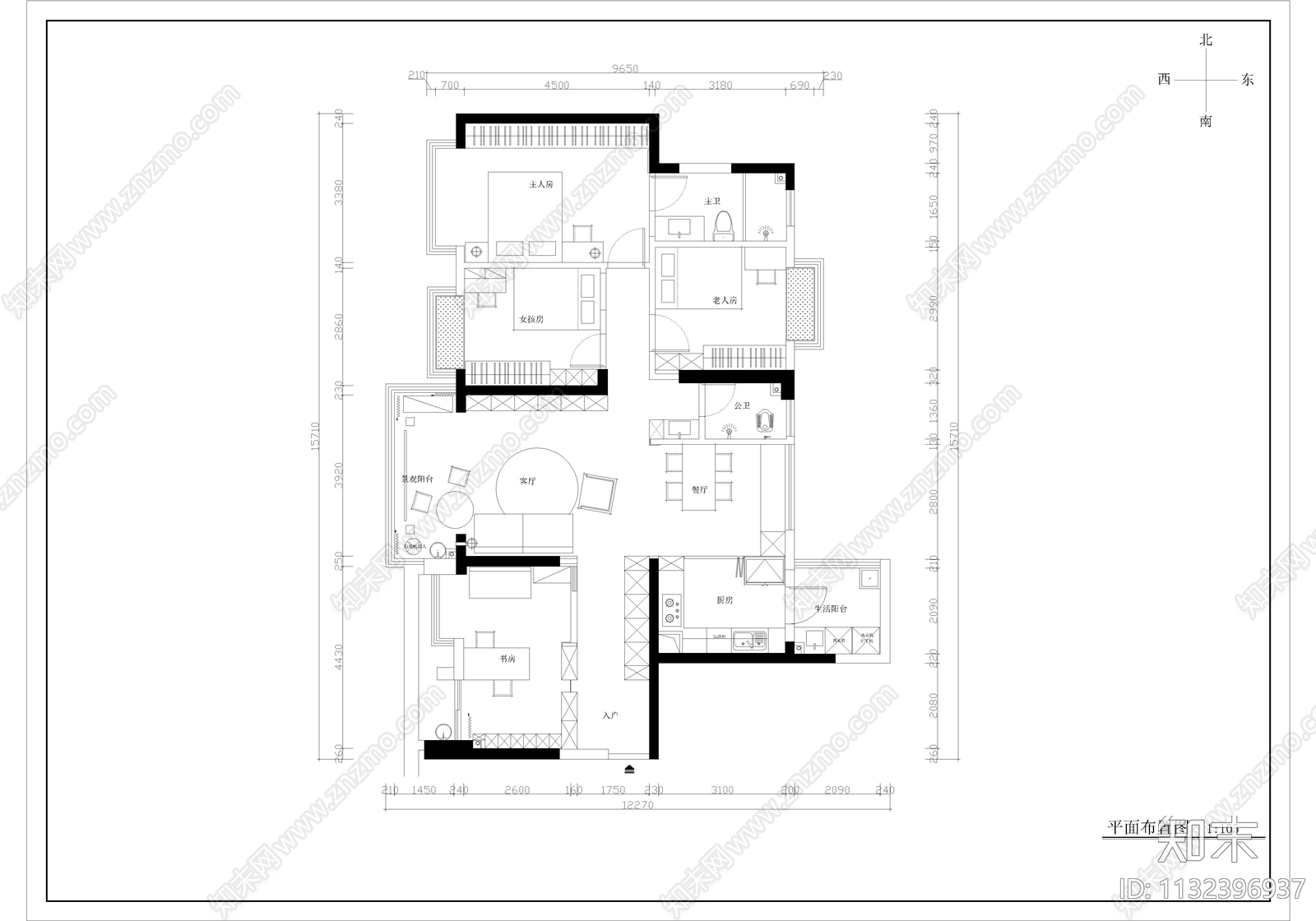 现代140平平层家装cad施工图下载【ID:1132396937】