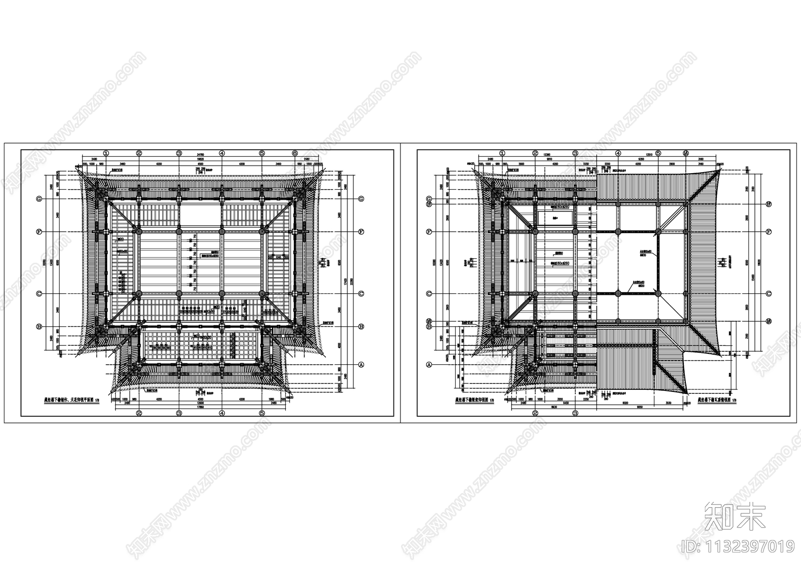 藏经楼重檐歇山顶古建筑cad施工图下载【ID:1132397019】