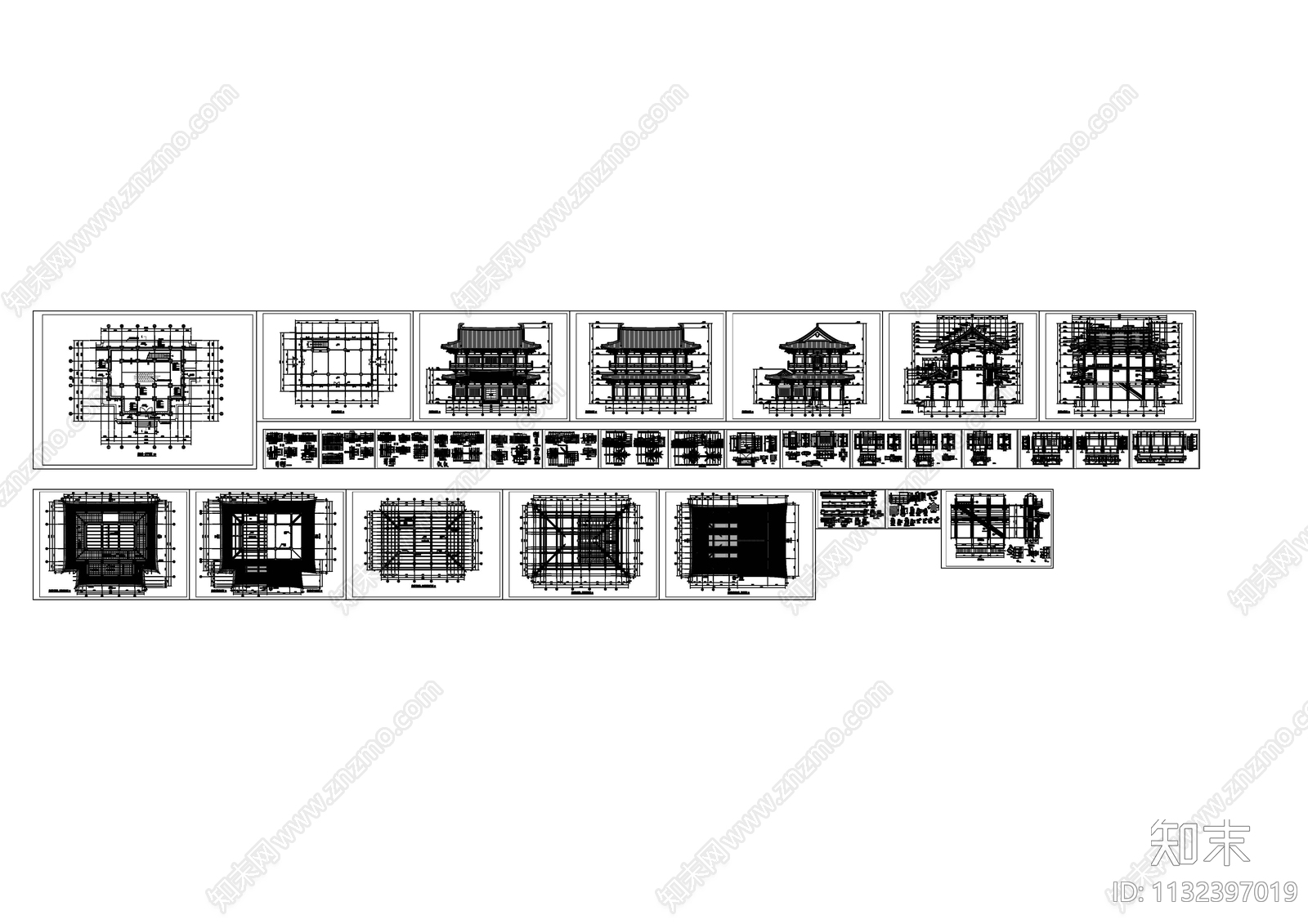 藏经楼重檐歇山顶古建筑cad施工图下载【ID:1132397019】