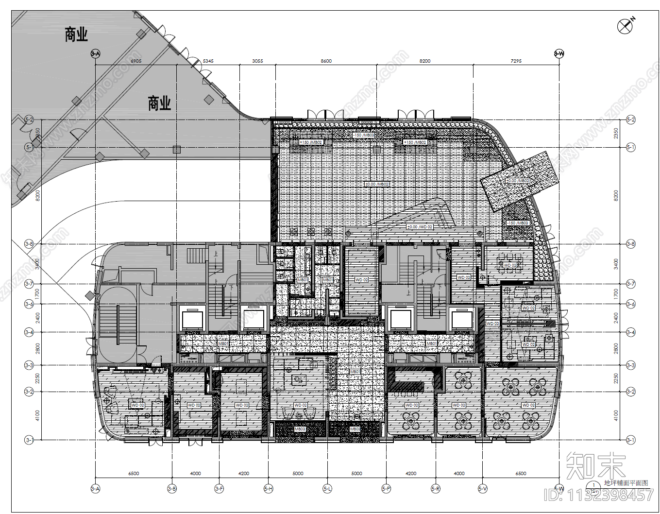 800㎡销售中心平立面cad施工图下载【ID:1132398457】