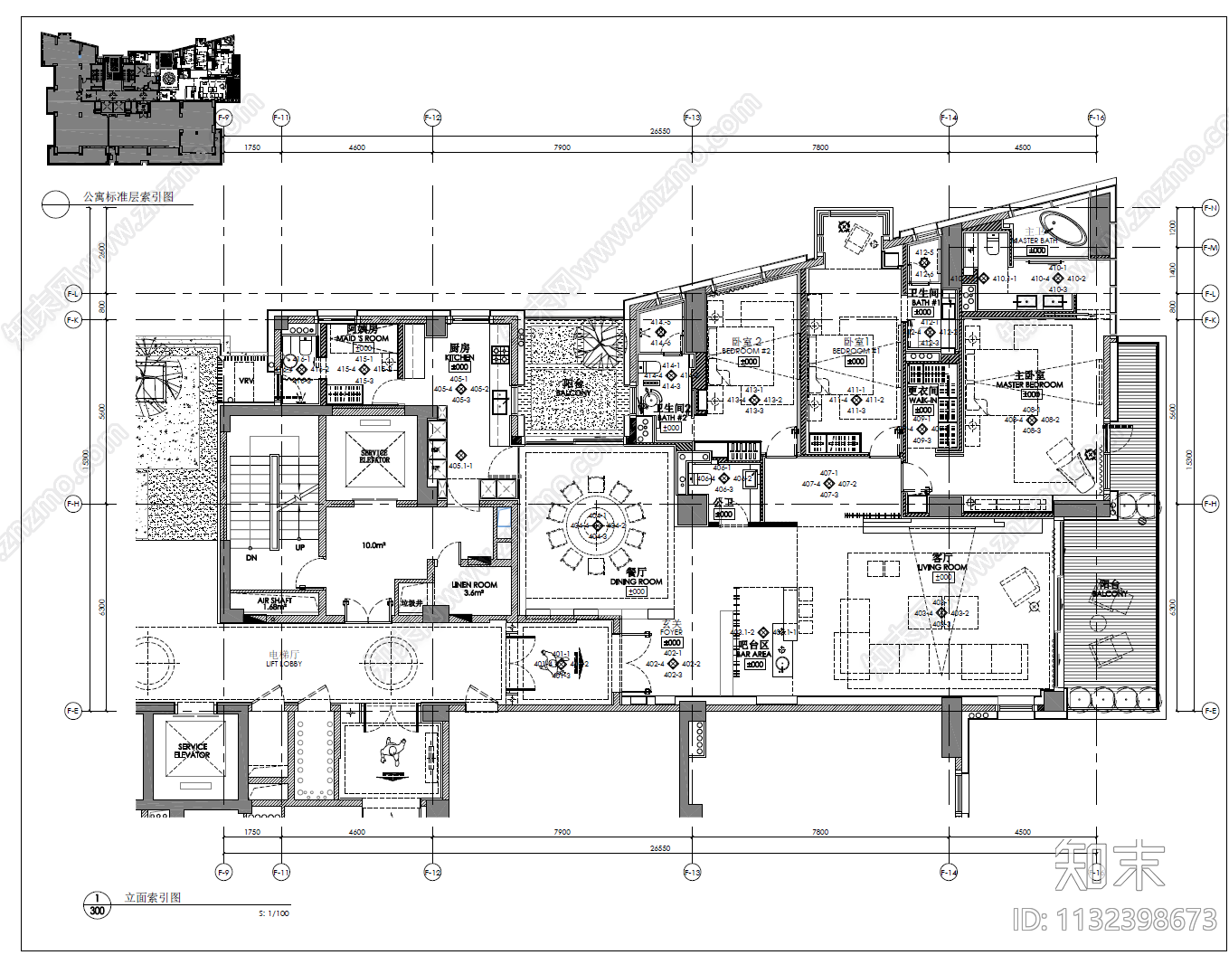 400㎡大平层豪宅样板房cad施工图下载【ID:1132398673】