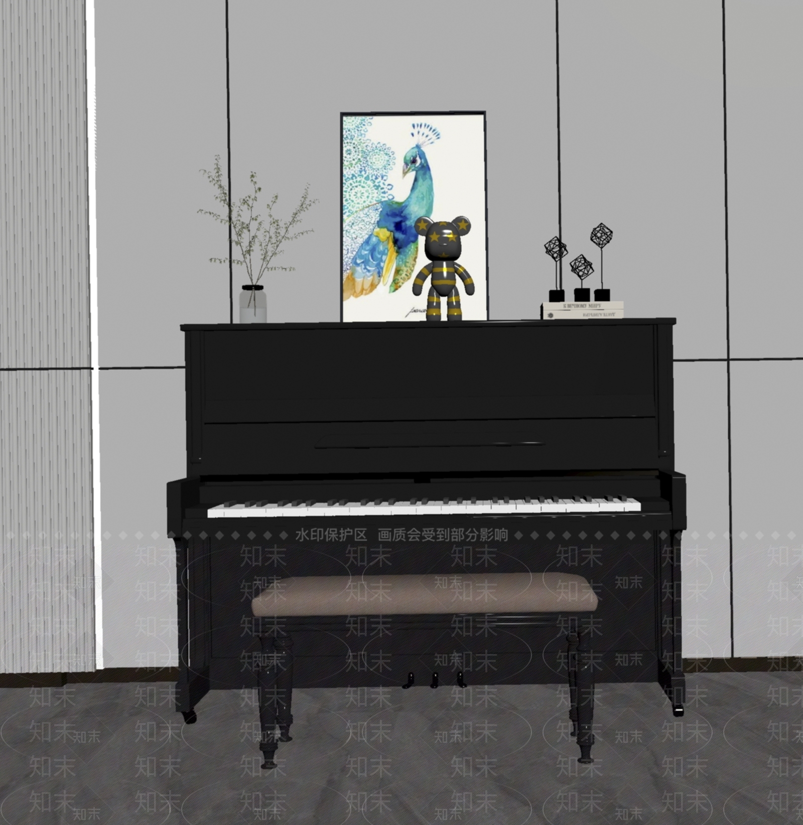 现代烤漆钢琴SU模型下载【ID:1132404709】