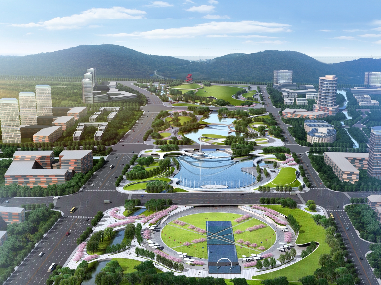 现代公园鸟瞰3D模型下载【ID:1132404827】