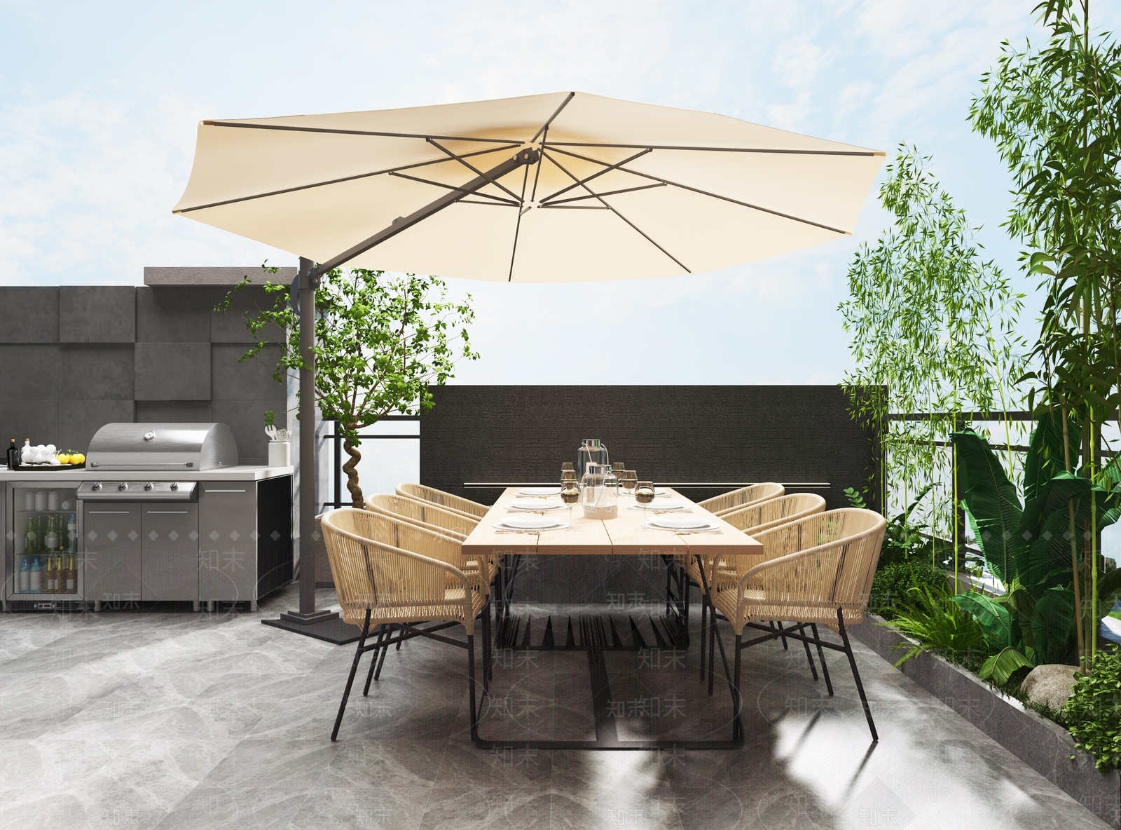 现代屋顶露台花园3D模型下载【ID:1132405064】