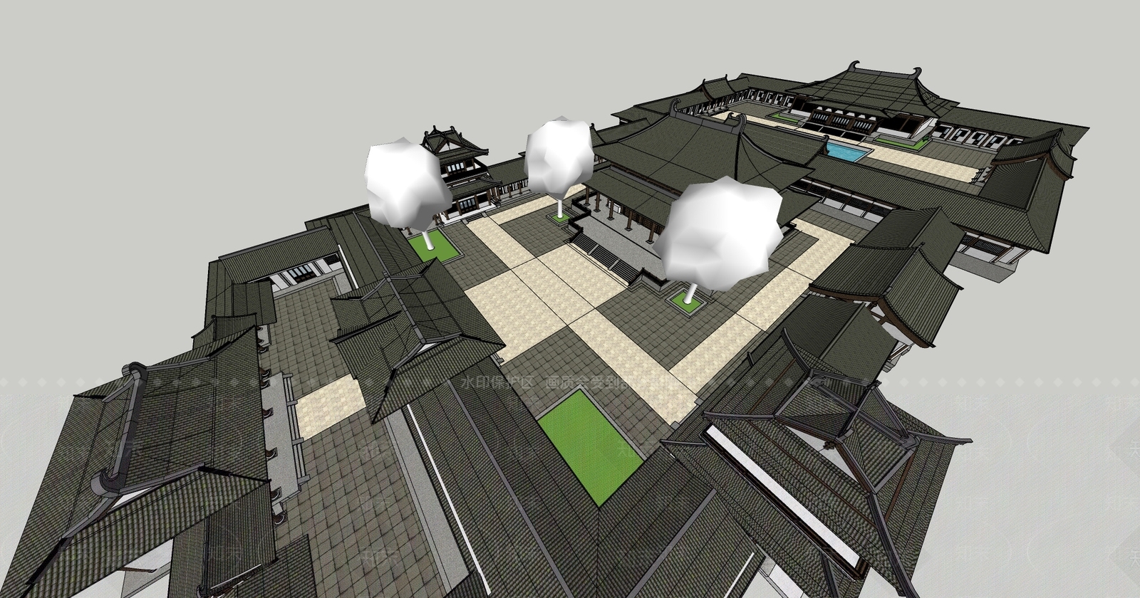 中式寺庙建筑SU模型下载【ID:1132406733】