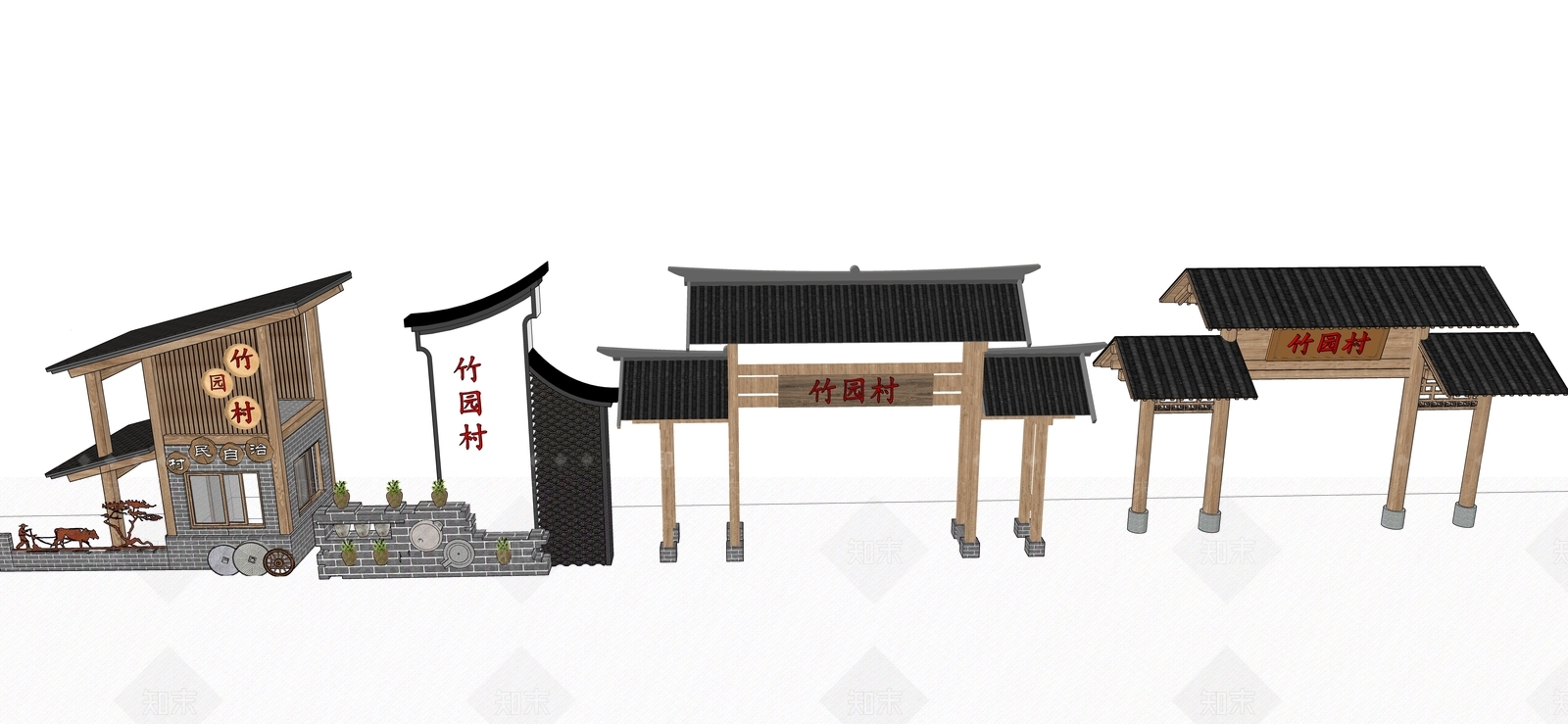 中式乡村牌坊SU模型下载【ID:1132407338】