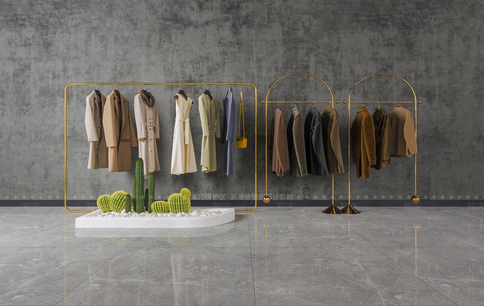 现代服装店展示架3D模型下载【ID:1132409921】