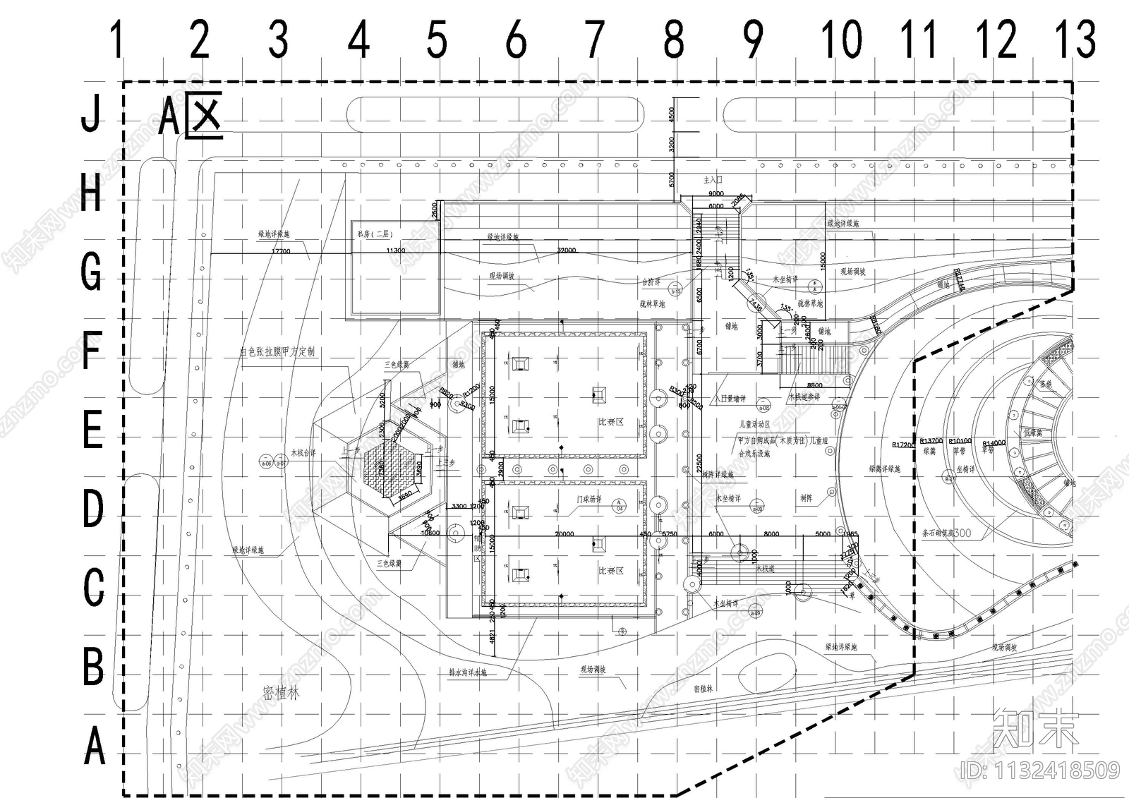 湖北镇游园景观平面图cad施工图下载【ID:1132418509】