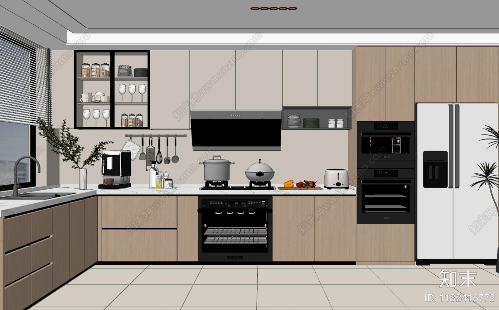 现代封闭式厨房SU模型下载【ID:1132418772】