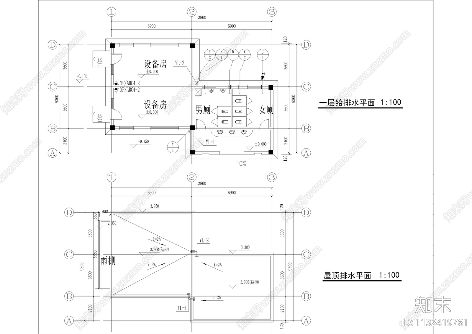 公园公厕给排水cad施工图下载【ID:1132419761】