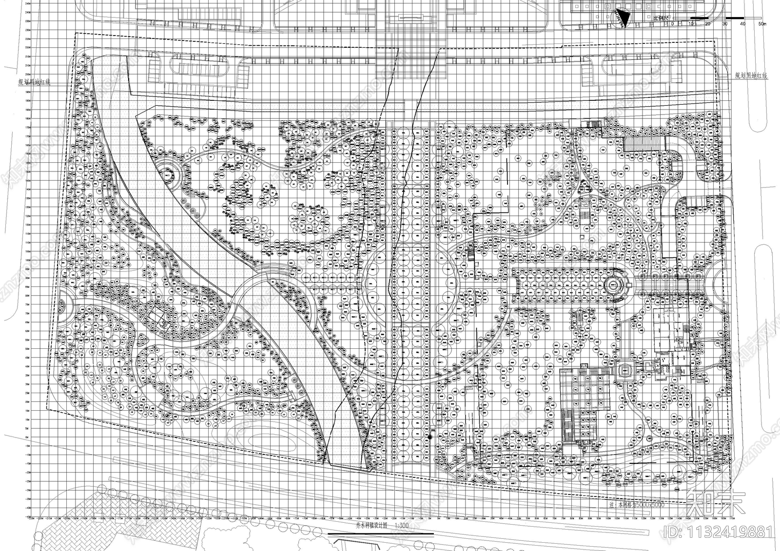 公园植物乔木平面布置图施工图下载【ID:1132419881】