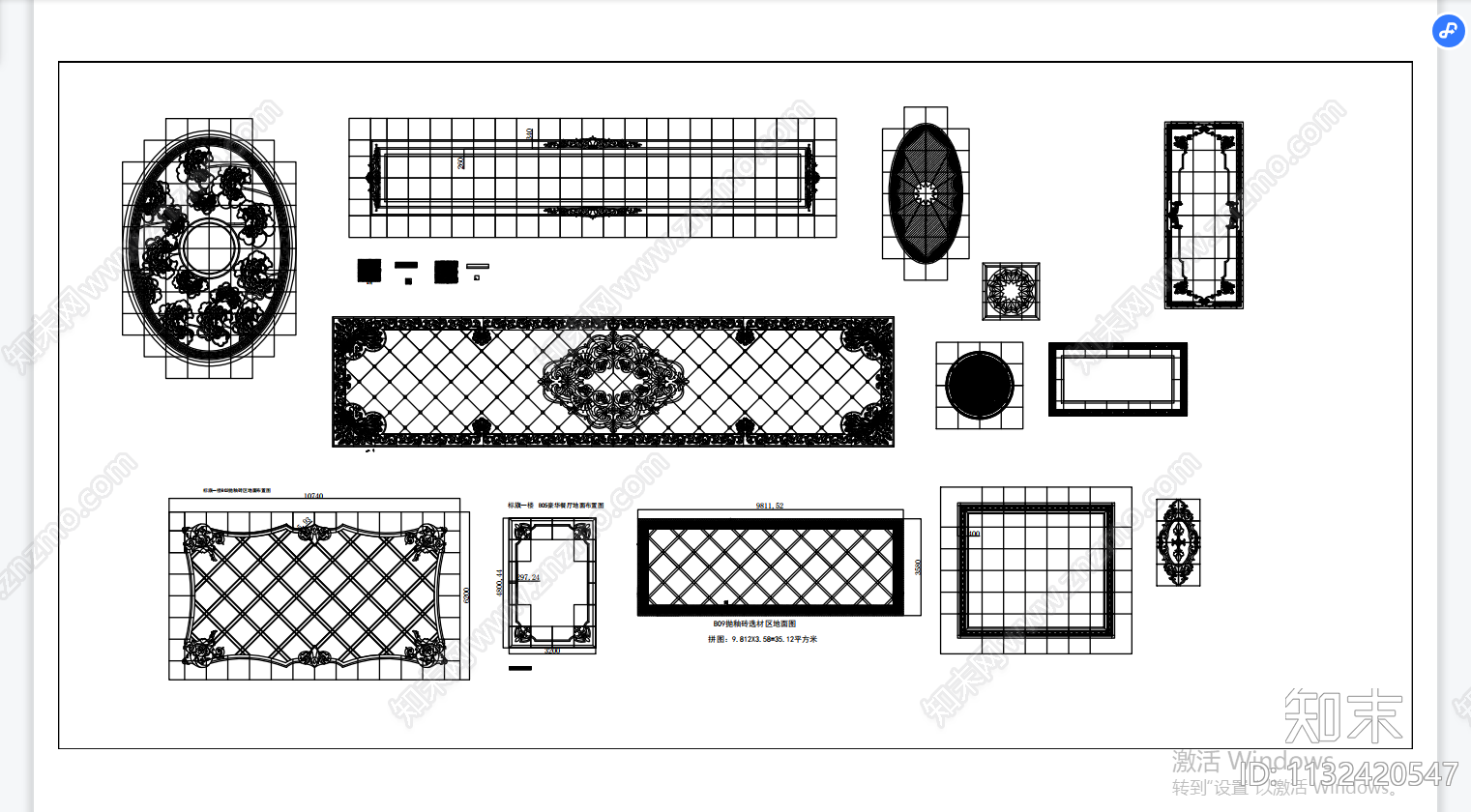 地面拼花线条cad施工图下载【ID:1132420547】