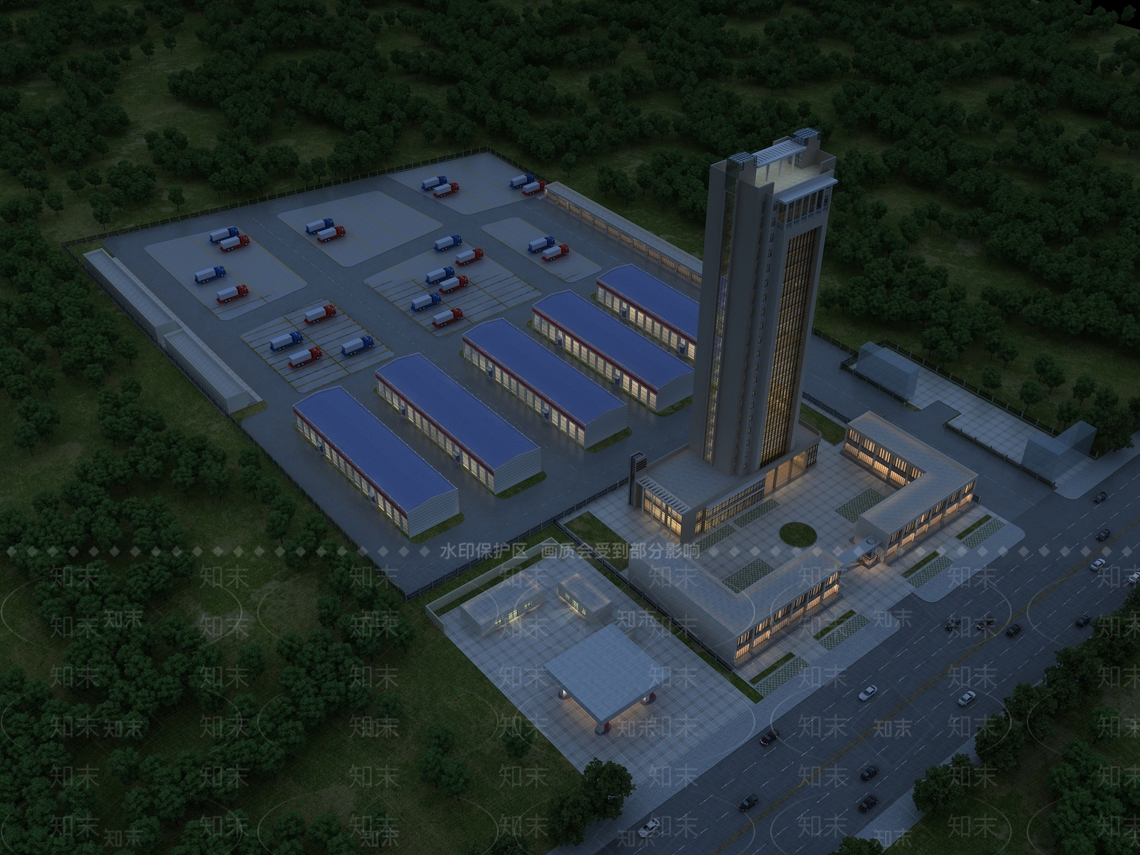 现代物流业厂区3D模型下载【ID:1132425808】