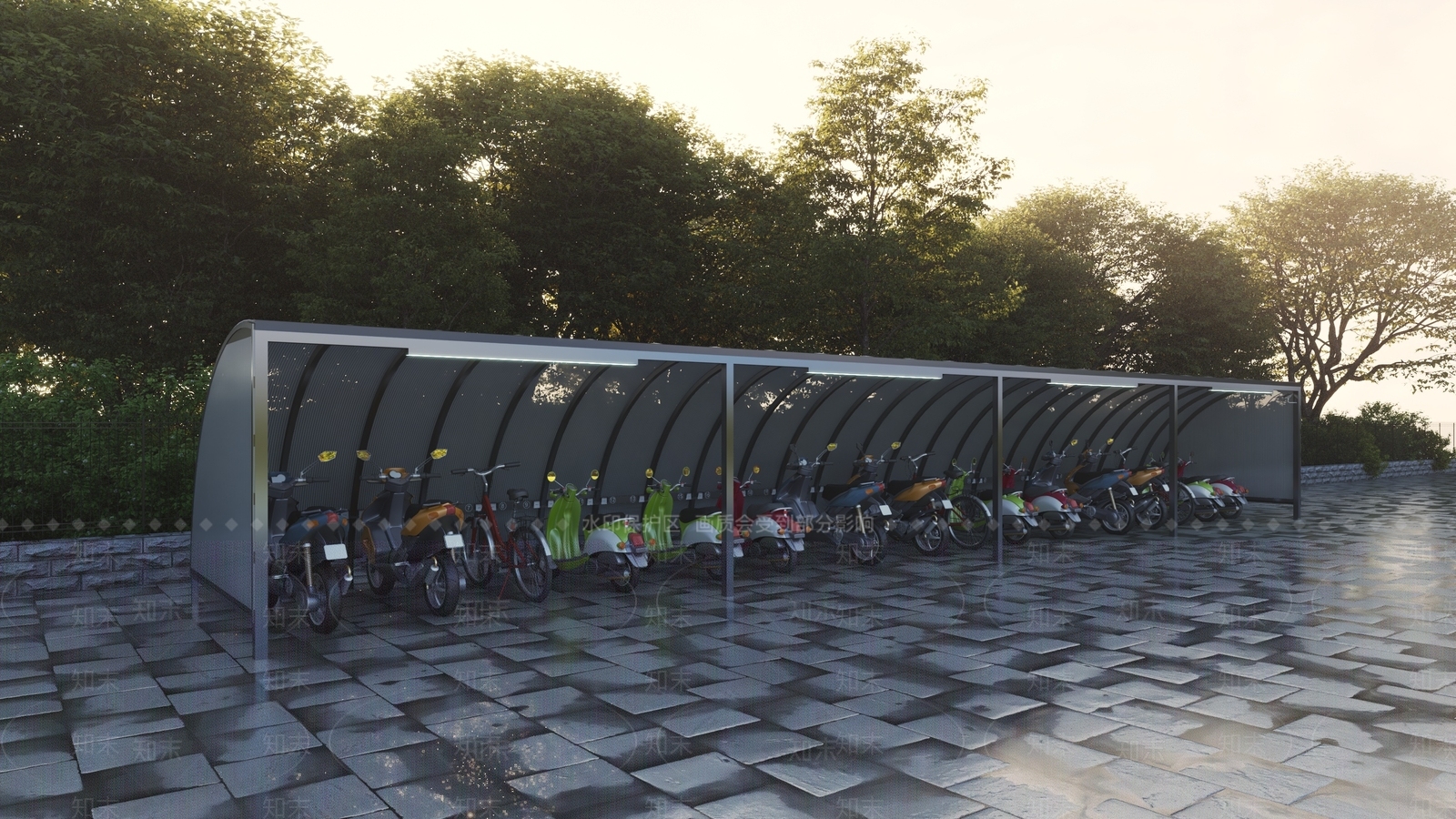 非机动车棚3D模型下载【ID:1132432600】