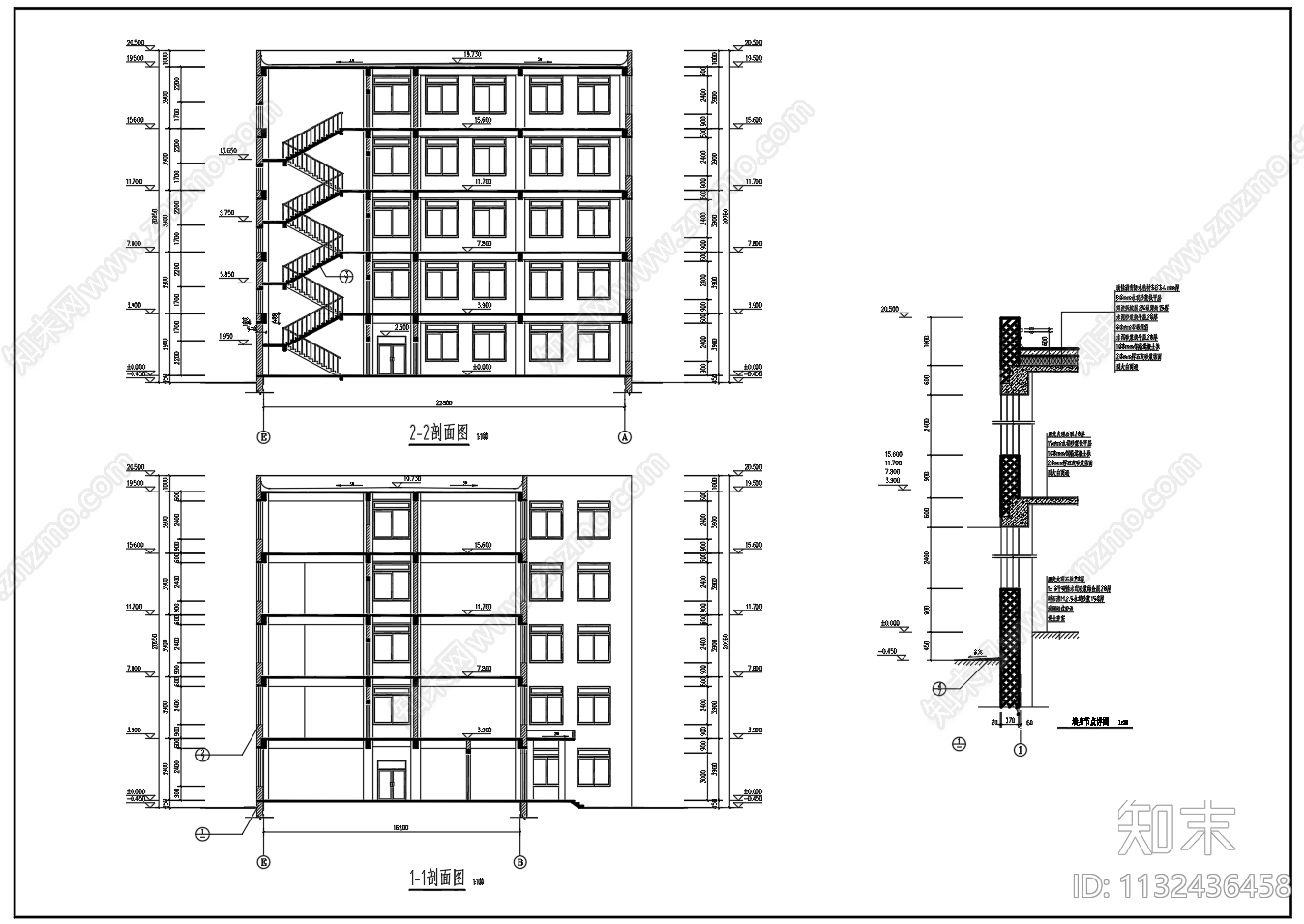 5层框架结构图书馆建筑cad施工图下载【ID:1132436458】