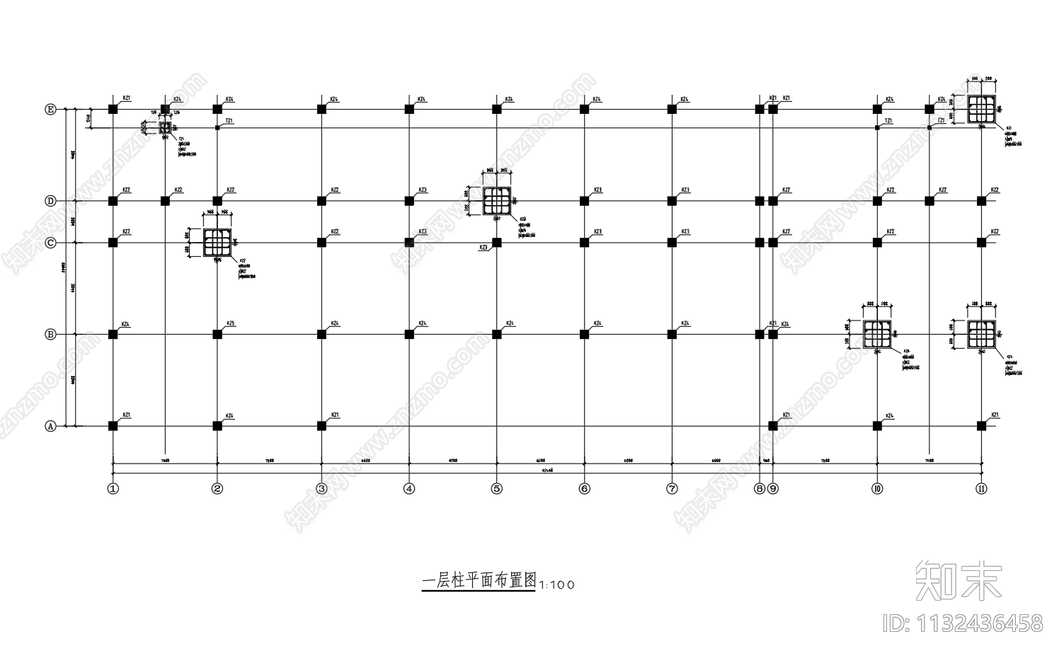 5层框架结构图书馆建筑cad施工图下载【ID:1132436458】