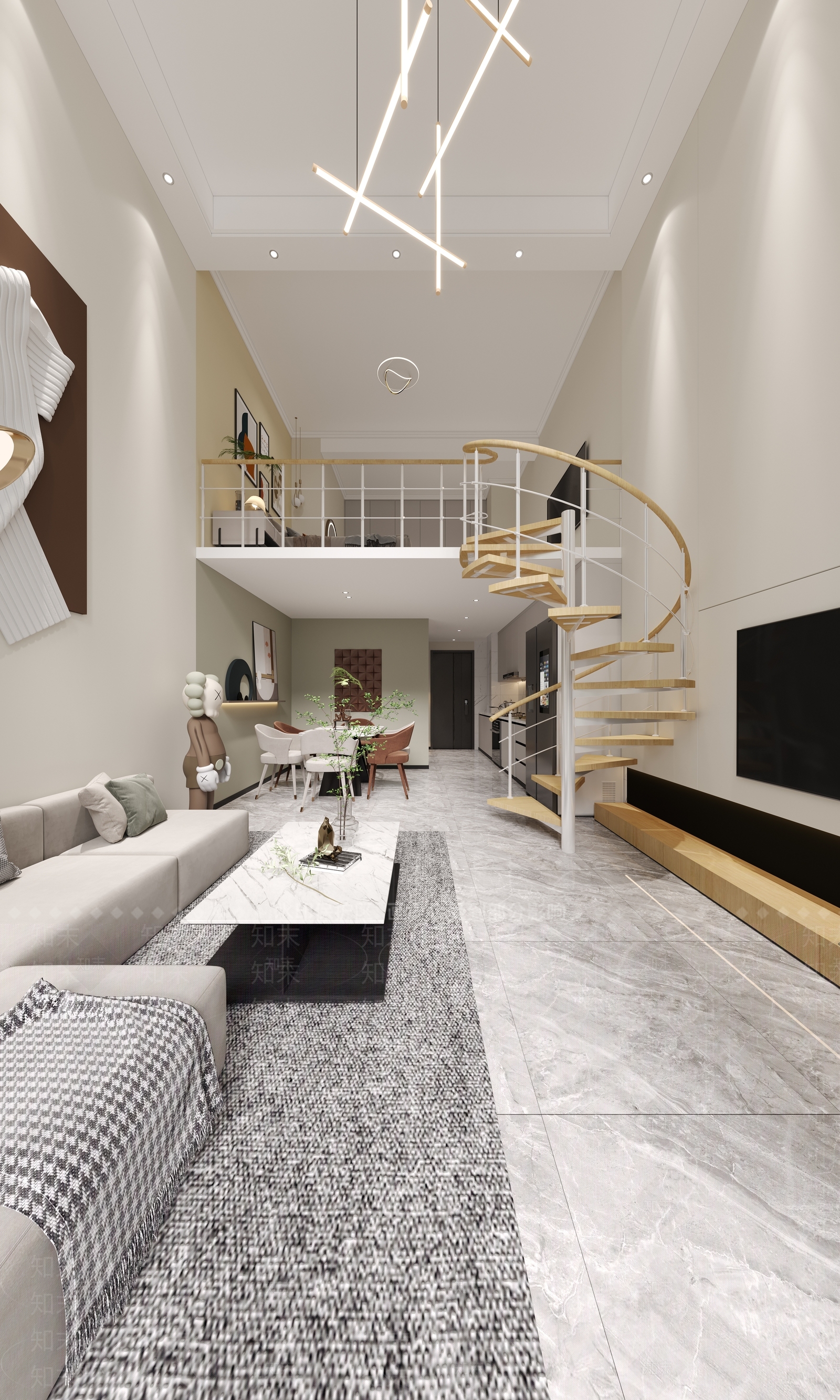 现代单身公寓客餐厅3D模型下载【ID:1132438894】