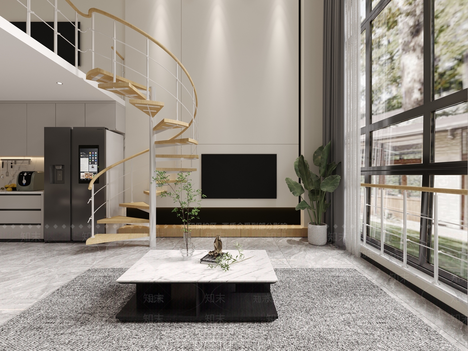 现代单身公寓客餐厅3D模型下载【ID:1132438894】