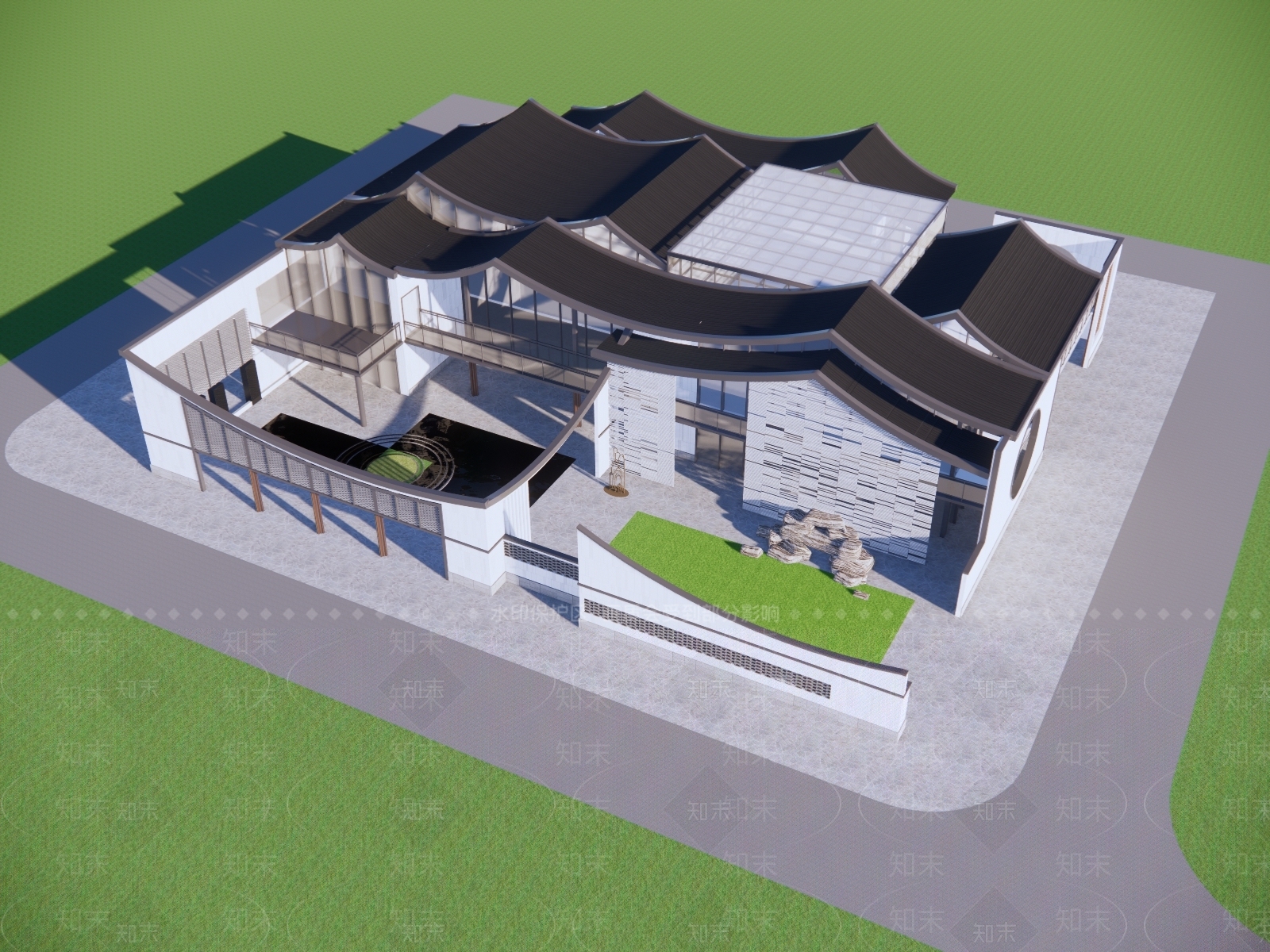 新中式文教建筑SU模型下载【ID:1132439153】