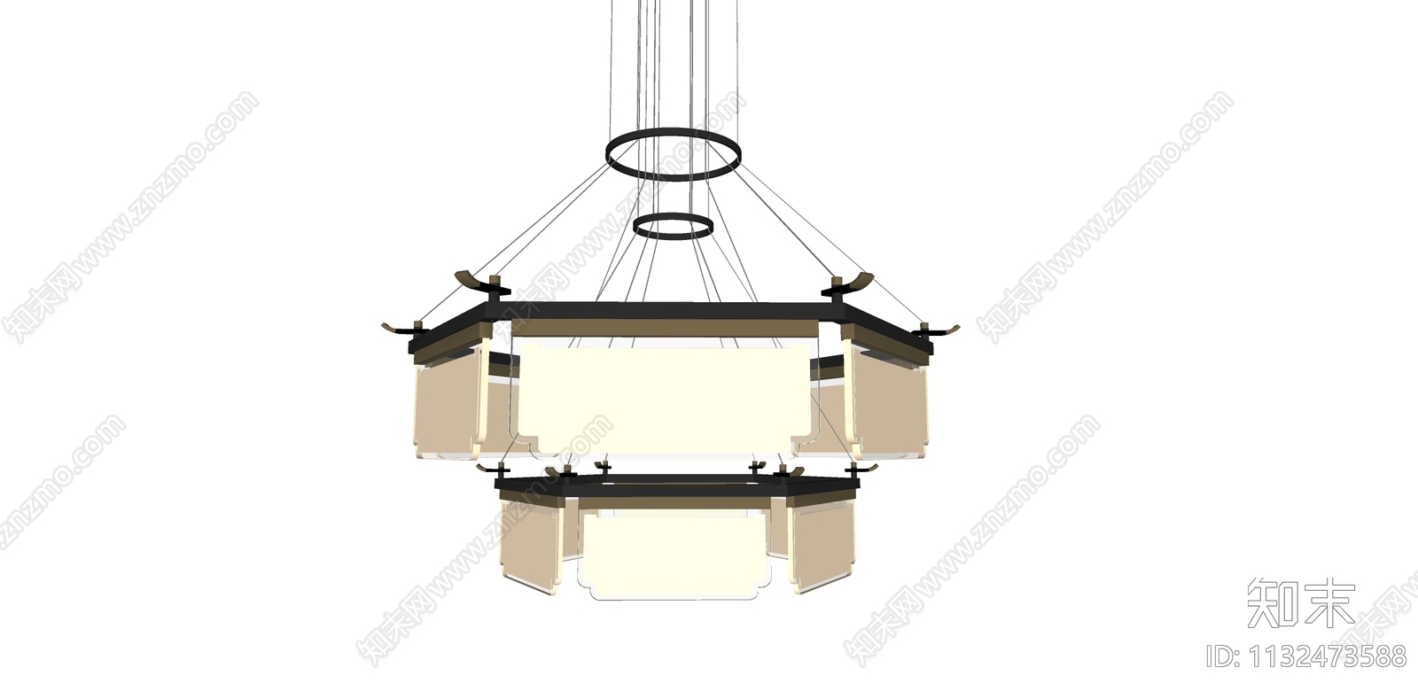 新中式轻奢金属玻璃吊灯SU模型下载【ID:1132473588】