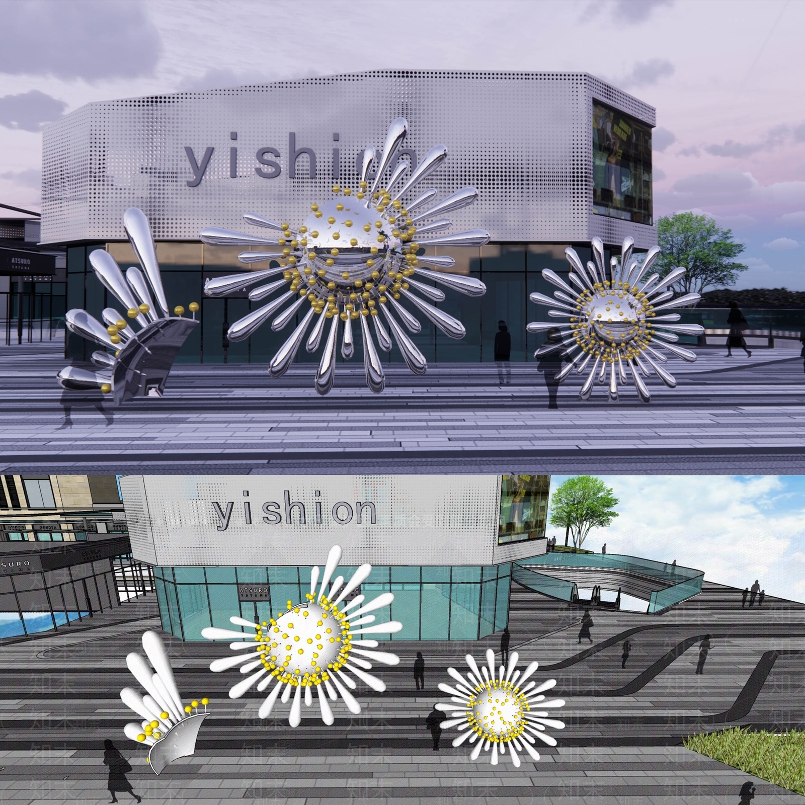 现代花朵雕塑小品SU模型下载【ID:1132448037】