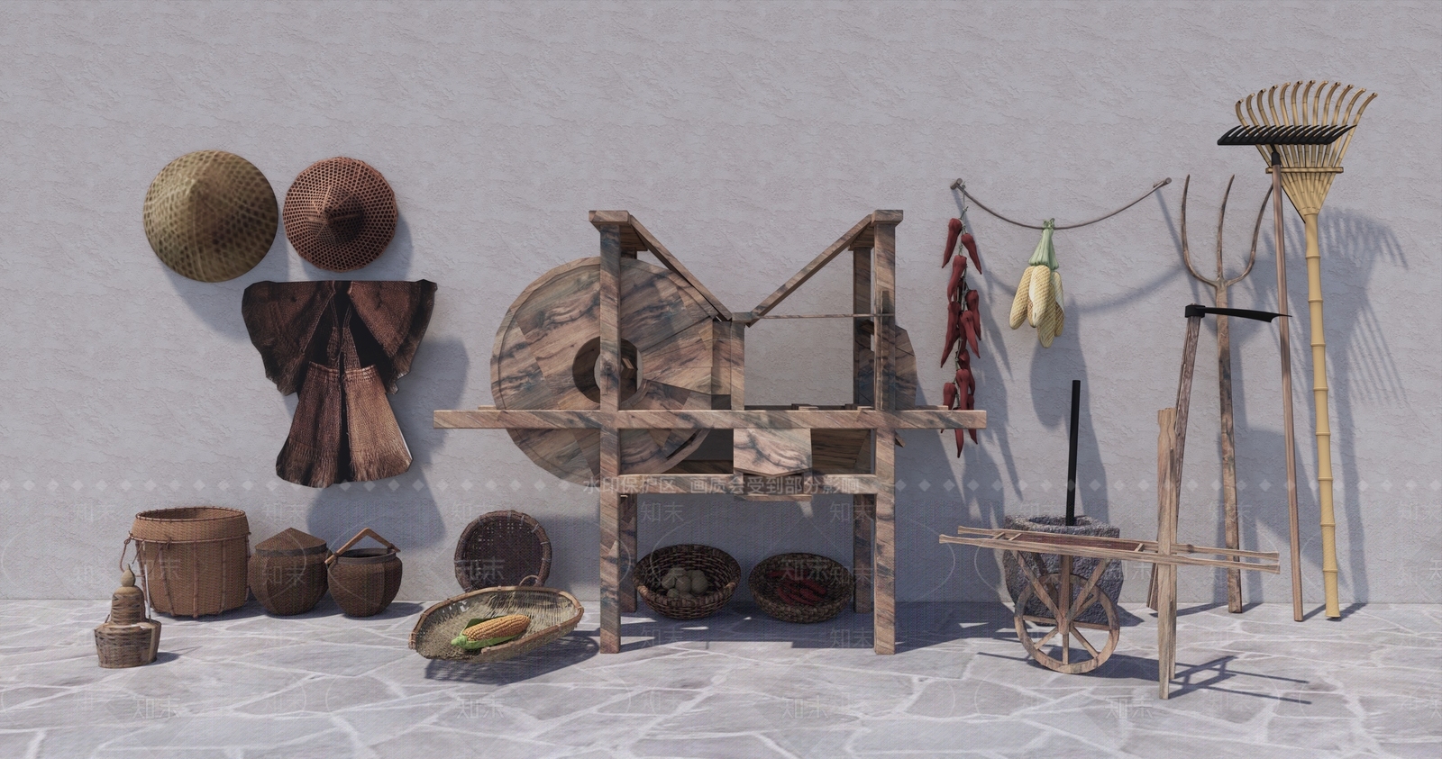 中式农具SU模型下载【ID:1132453224】