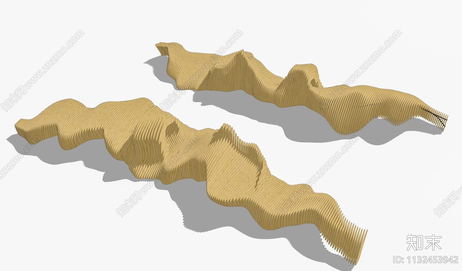 现代户外实木造型公园景观座椅长椅组合SU模型下载【ID:1132453942】