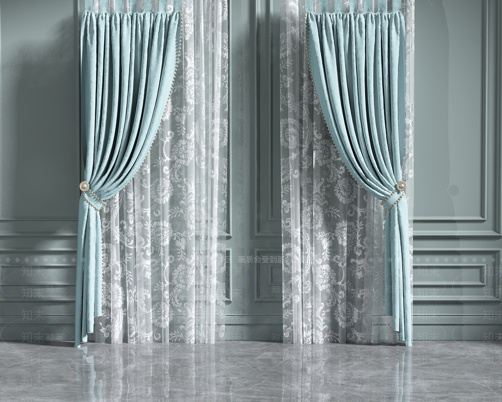 简欧窗帘3D模型下载【ID:1132455049】