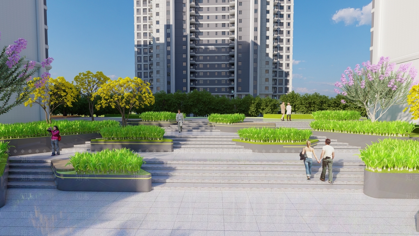 现代台阶景观SU模型下载【ID:1132456404】
